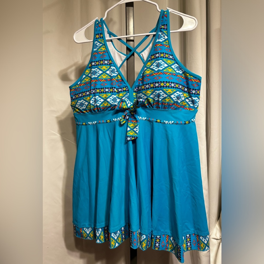 New 2PC Set Western Turquoise Mix Tankini Swim Set